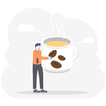 Businessman huging big coffee mug  Illustration