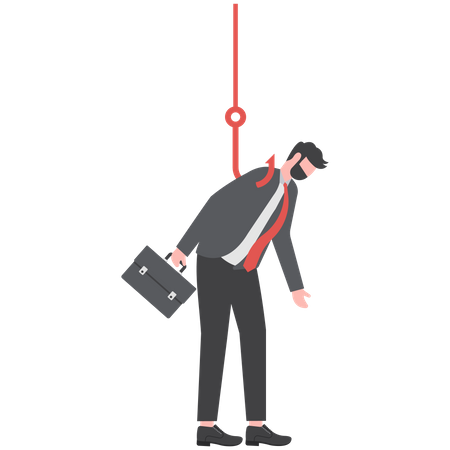Businessman hung on the red hook  Illustration