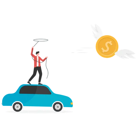 Businessman hunt for money to succeed in business  Illustration
