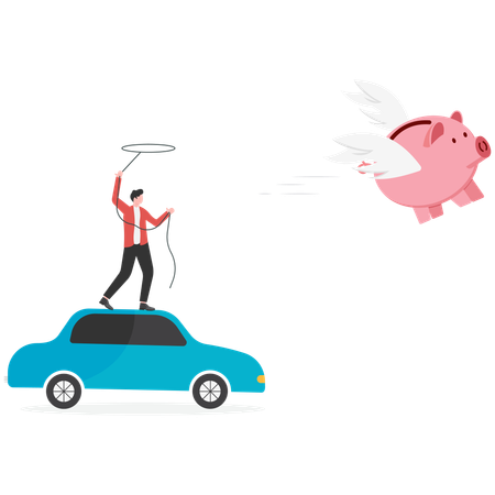 Businessman hunt for money to succeed in business  Illustration