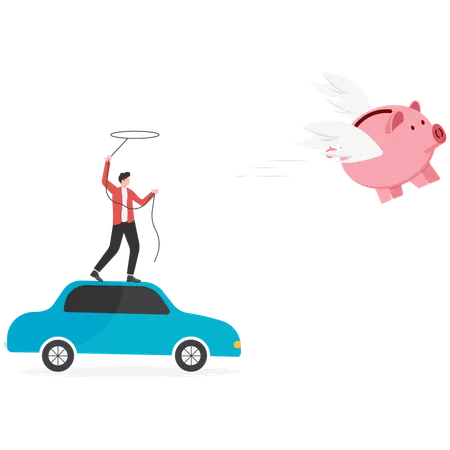 Businessman hunt for money to succeed in business  Illustration