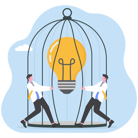 Businessman ideas gets trapped in cage  Illustration
