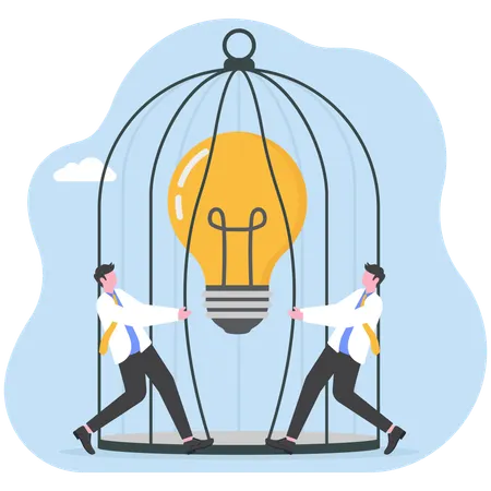 Businessman ideas gets trapped in cage  Illustration