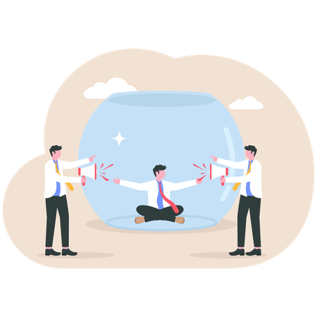 Businessman ignores marketing sound  Illustration