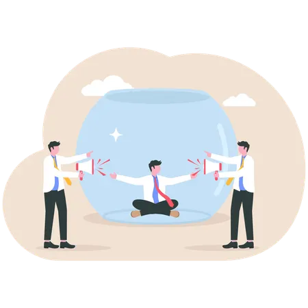 Businessman ignores marketing sound  Illustration
