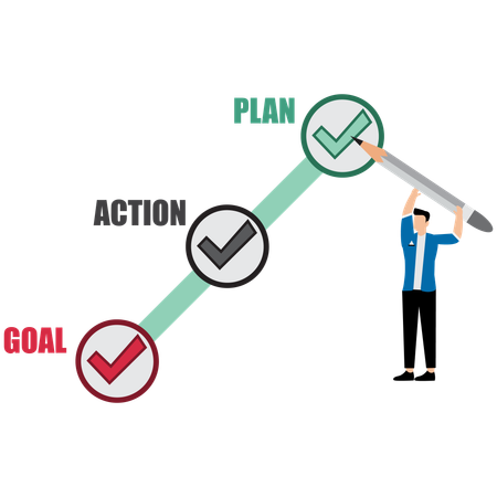 Businessman implementing business plan  Illustration