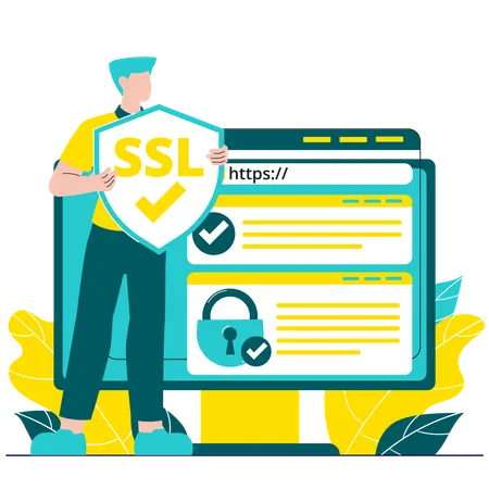 Businessman implements ssl technology for data security  Illustration