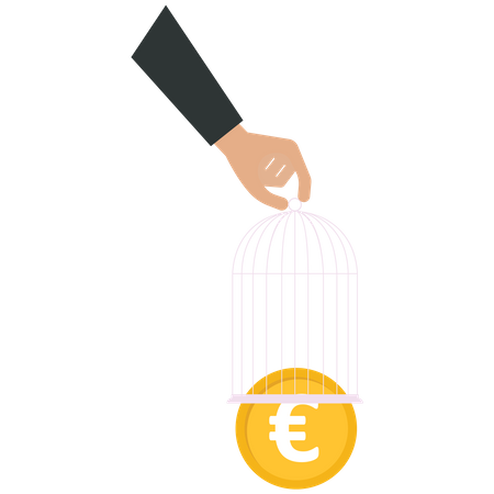 Businessman impounds a US dollar coin by a cage  Illustration