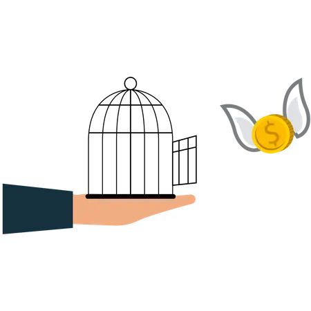 Businessman impounds a US dollar coin by a cage  Illustration