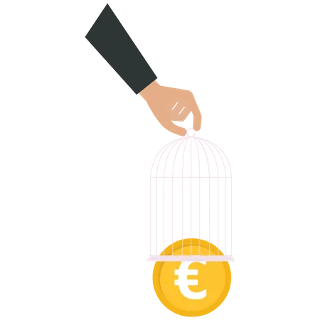 Businessman impounds a US dollar coin by a cage  Illustration