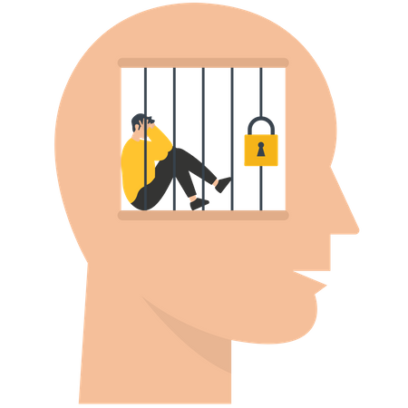 Businessman imprisoned inside his idea  Illustration