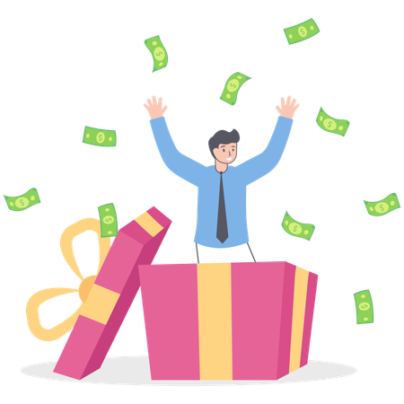 Businessman in box with money all around  Illustration