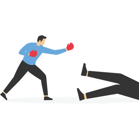Businessman in boxing fight against bigger boss,  イラスト