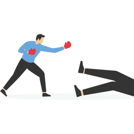 Businessman in boxing fight against bigger boss,  Illustration