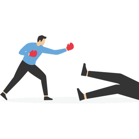 Businessman in boxing fight against bigger boss,  Illustration