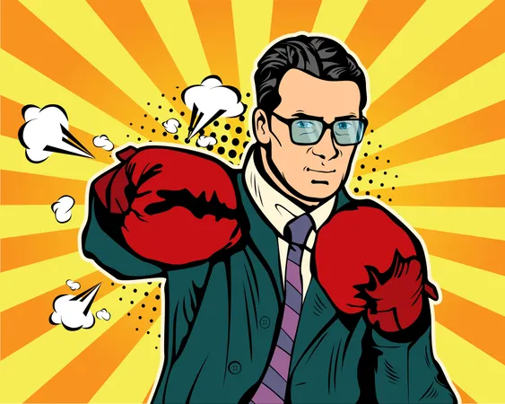 Businessman in boxing gloves vector illustration in comic pop art style  Illustration