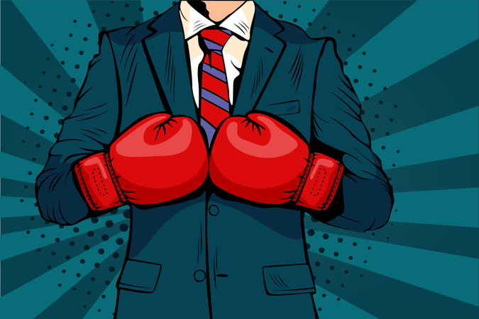 Businessman in boxing gloves vector illustration in comic pop art style  Illustration