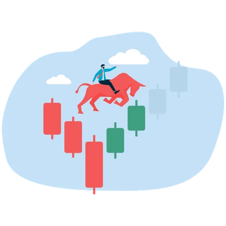 Businessman in bullish market  Illustration