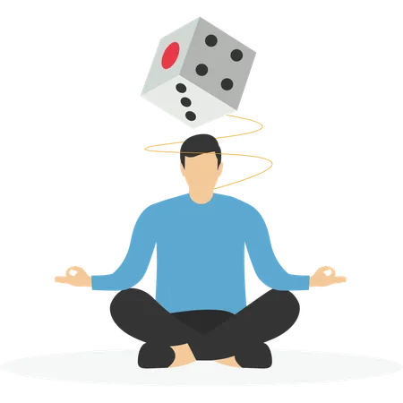 Businessman in business suit sitting on large red game dice  Illustration