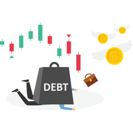 Businessman in debt from stock market  Illustration