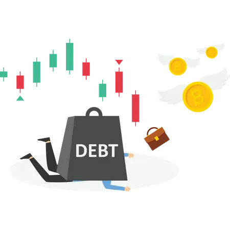 Businessman in debt from stock market  Illustration