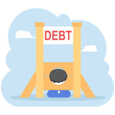 Businessman in debt guillotine  Illustration