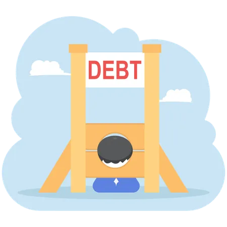 Businessman in debt guillotine  Illustration