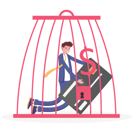 Businessman in dollar sign cage  Illustration