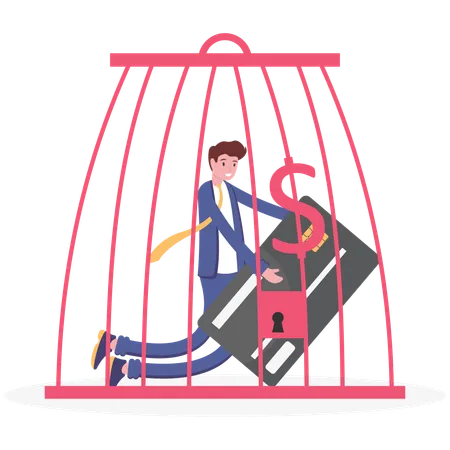 Businessman In Dollar Sign Cage Vector Illustration Cartoon Illustration