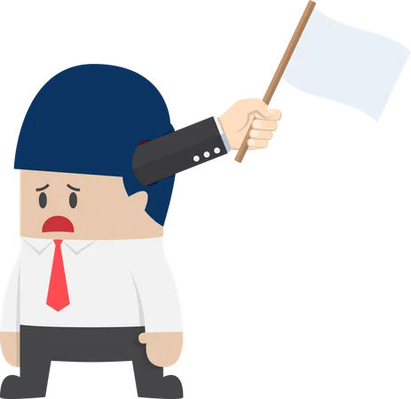 Hand With White Flag Sticking Out From Businessman Head No Idea Concept Illustration