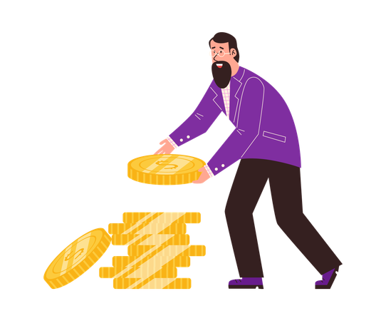Businessman in formal suit stacking coins  Illustration