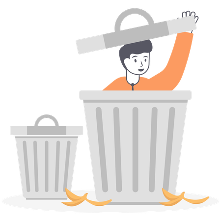 Businessman in garbage bin  Illustration