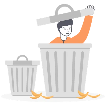 Businessman In Garbage Bin And Crow Sits Next To Him On The Rubbish Dump Manager Has Been Sent To Rubbish Vector Illustration Flat Illustration