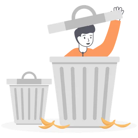 Businessman in garbage bin  Illustration