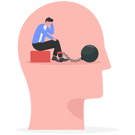 Businessman in human head being chained  Illustration