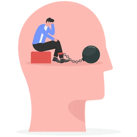 Businessman in human head being chained  Illustration
