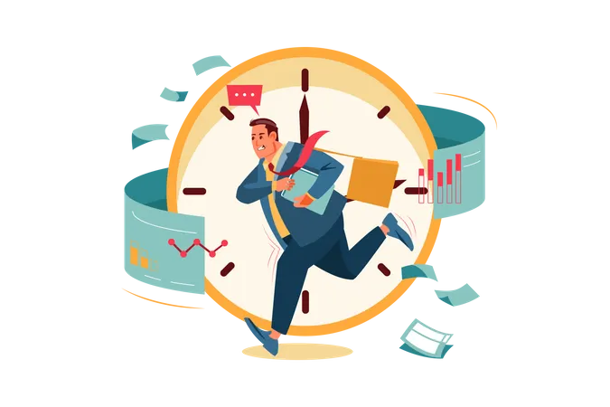 Businessman in hurry and doing multi-tasking Illustration