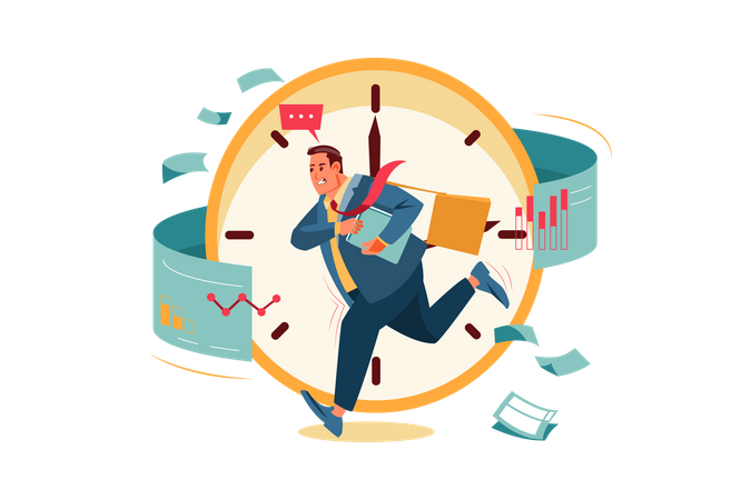 Businessman in hurry and doing multi-tasking  Illustration