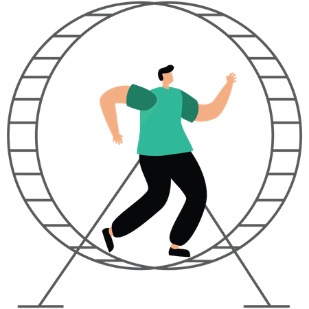 Businessman in hurry running in rat race wheel  Illustration