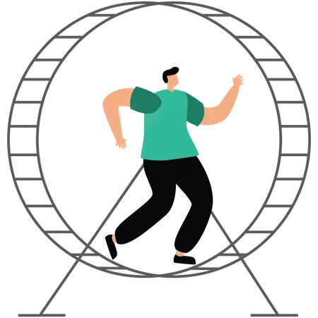 Businessman in hurry running in rat race wheel  Illustration