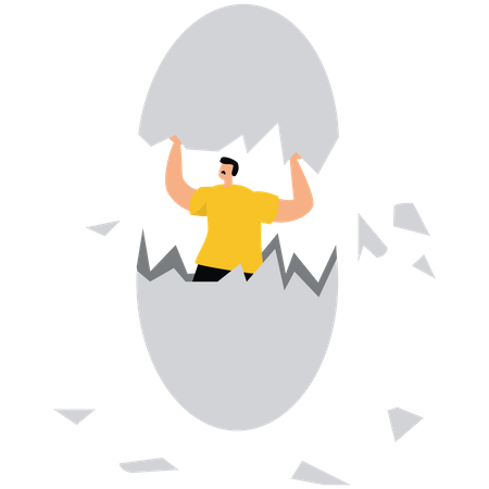 Businessman in meditation broke through the shell  Illustration