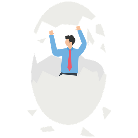 Businessman in meditation broke through the shell  Illustration