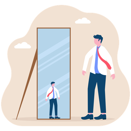 Businessman in mirror has become small  Illustration