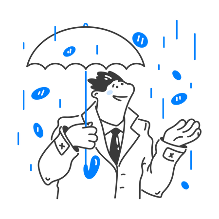 Businessman in money rain with an umbrella  Illustration