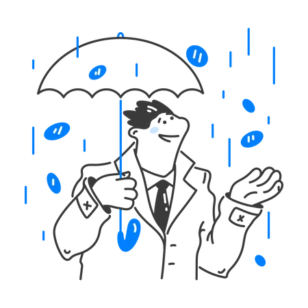 Businessman in money rain with an umbrella  Illustration