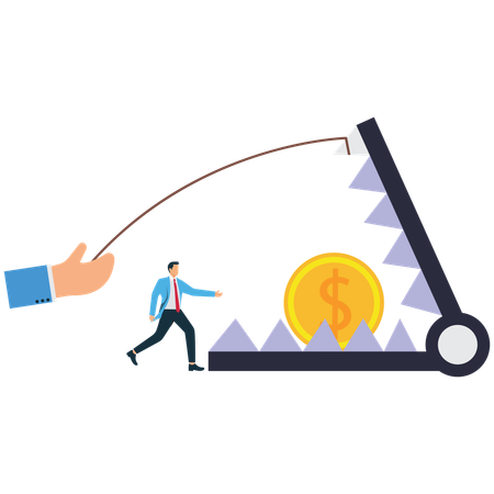 Businessman in Money trap to trick greed  Illustration