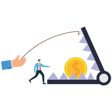Businessman in Money trap to trick greed  Illustration