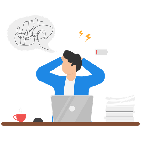 Businessman in psychological stress in office  Illustration