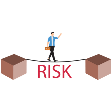 Businessman in risk walking on a tightrope  Illustration