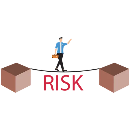 Businessman in risk walking on a tightrope  Illustration